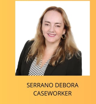 Professional headshot of Serrano Debora, a caseworker, wearing a black blazer and striped blouse
