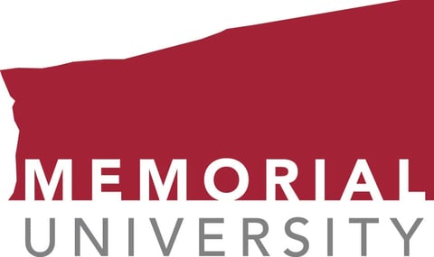 Memorial University logo featuring red province outline with white text and grey subtitle