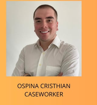 Professional headshot of Ospina Cristhian, a caseworker, wearing a beige button-up shirt against a light background